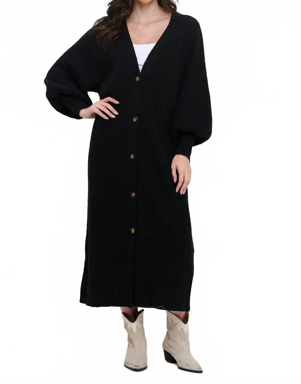 NEW MEET ME IN SANTORINI sweater button down front long duster in black